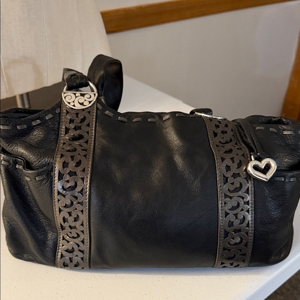 Brighton Black Leather Shoulder Bag with Silver Accents